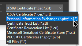 Changing file type when browsing for certificate file in MMC