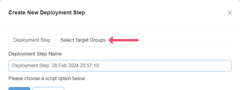 Chocolatey Central Management Deployment Step Select Target Group tab