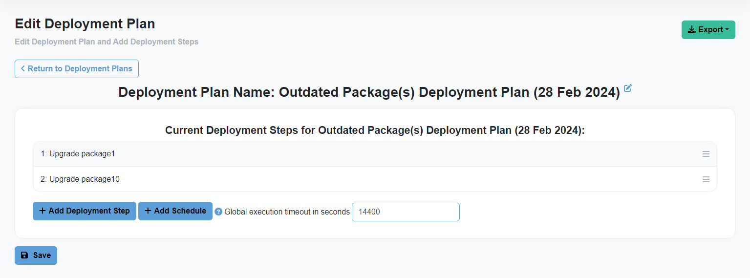 Automatically created Deployment Plan showing a Deployment Step for each piece of Software