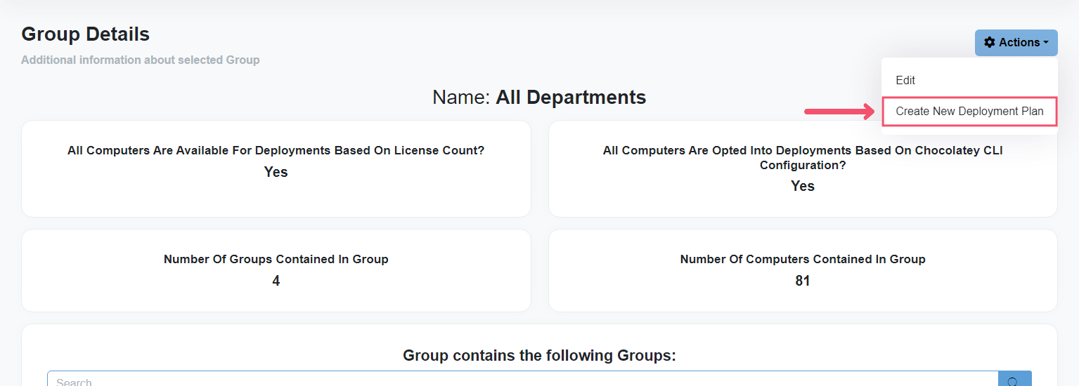 Button to create a new Draft Deployment Plan for a Group from the Group Details page