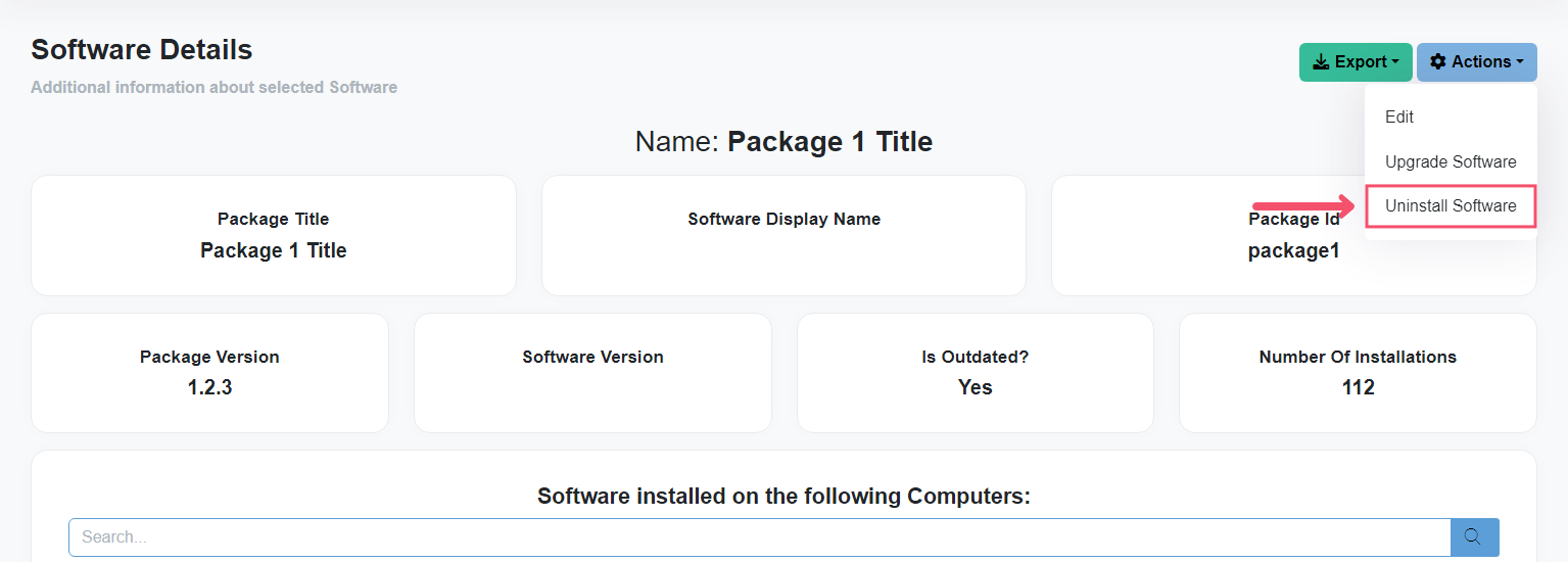 Button to uninstall individual outdated Software on a Computer from the Software Details page