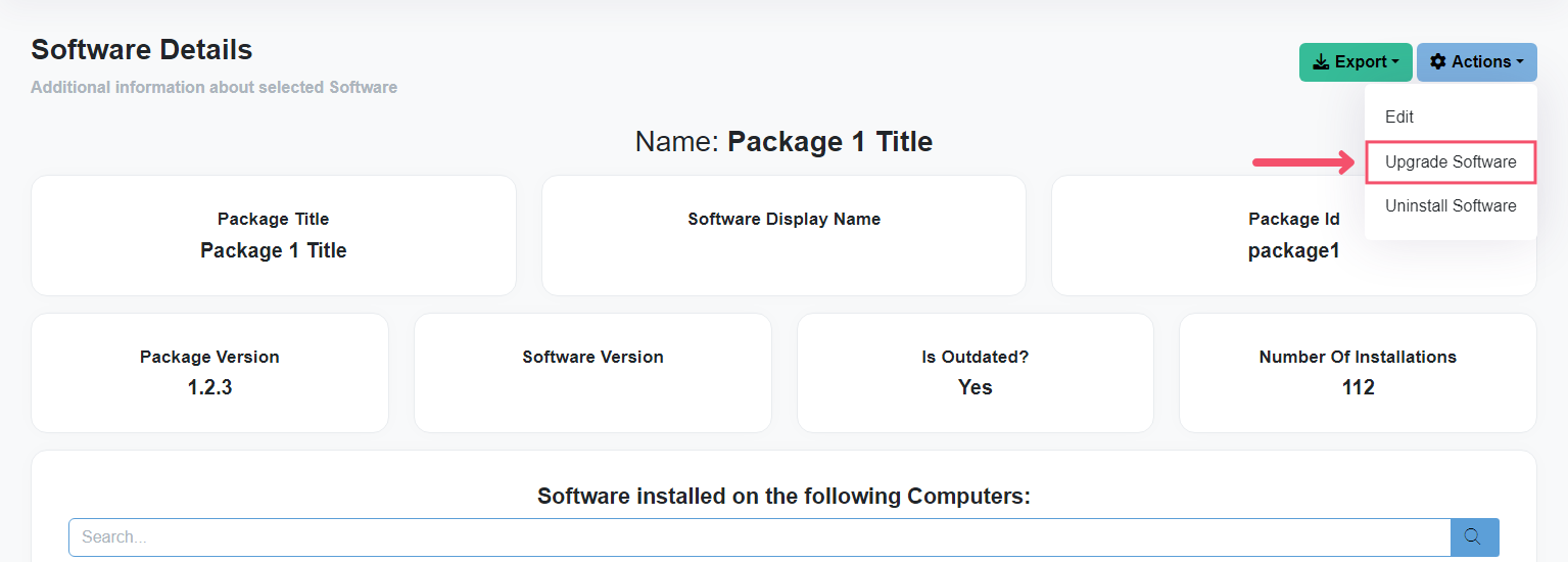 Button to upgrade individual Software on a Computer from the Software Details page