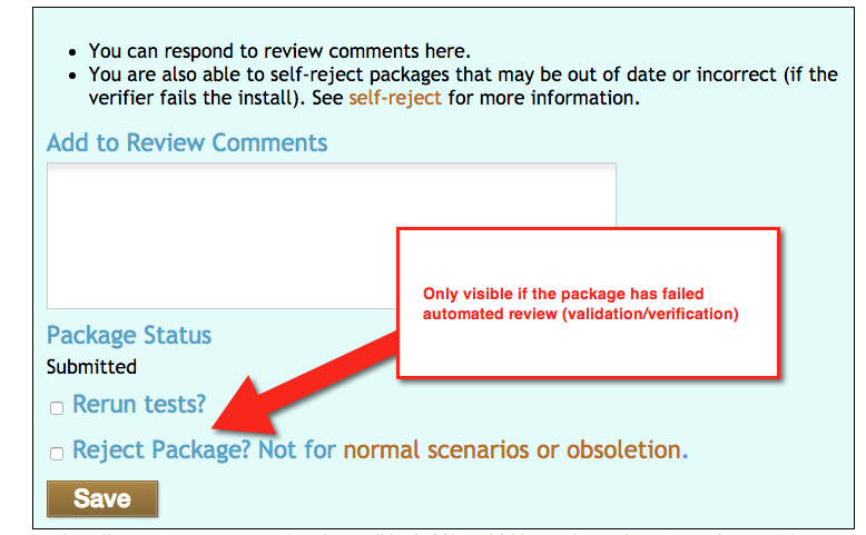 Reject package checkbox is only visible if the package has failed automated review