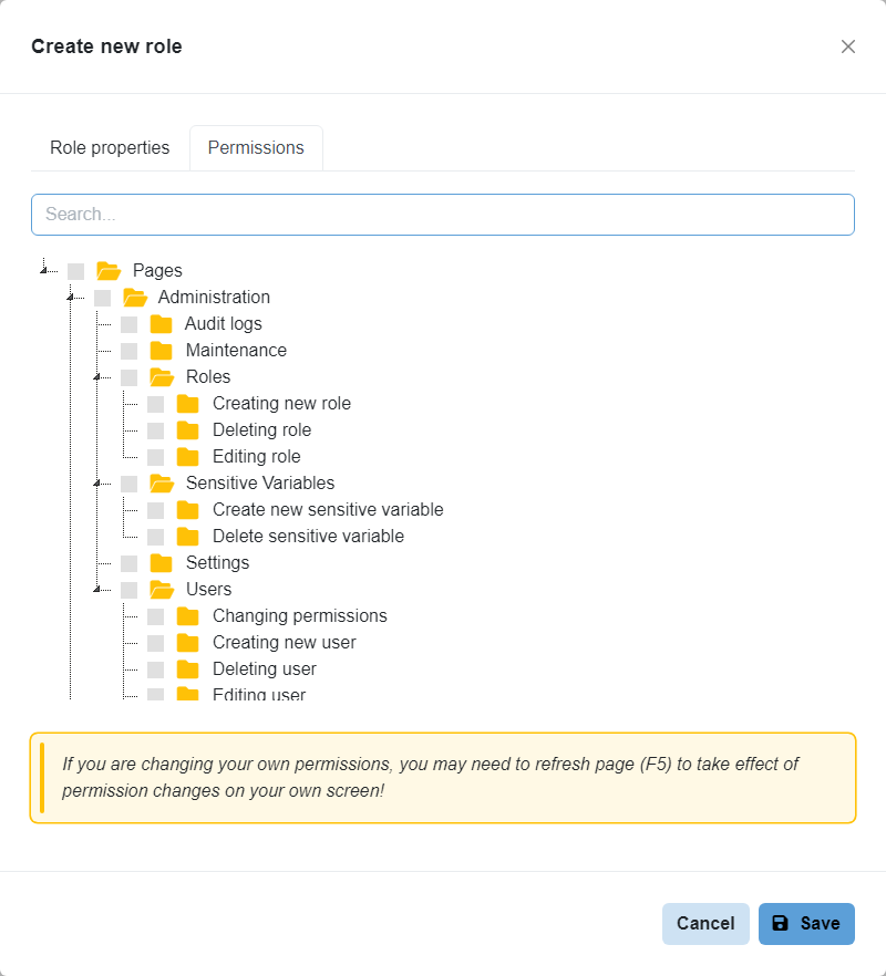 Creating New Role Setting Permissions