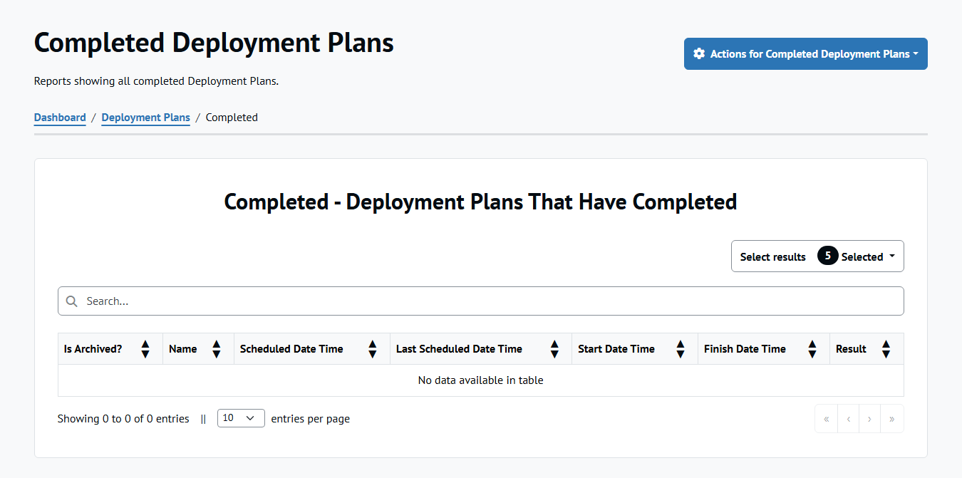Deployment Plans report page