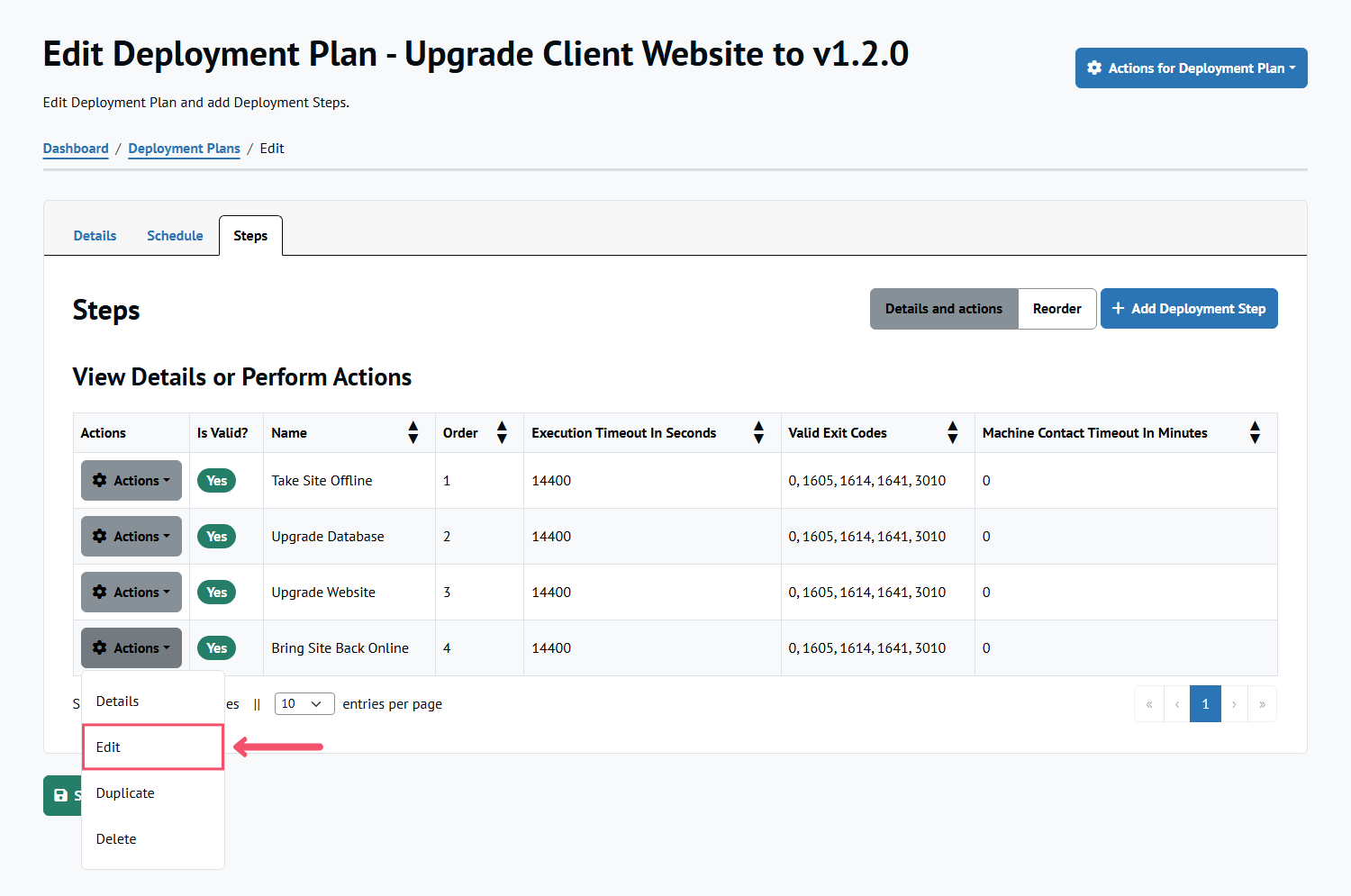 Editing a Deployment Step