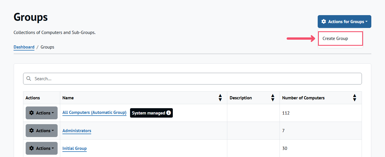Create Group button on the Groups page