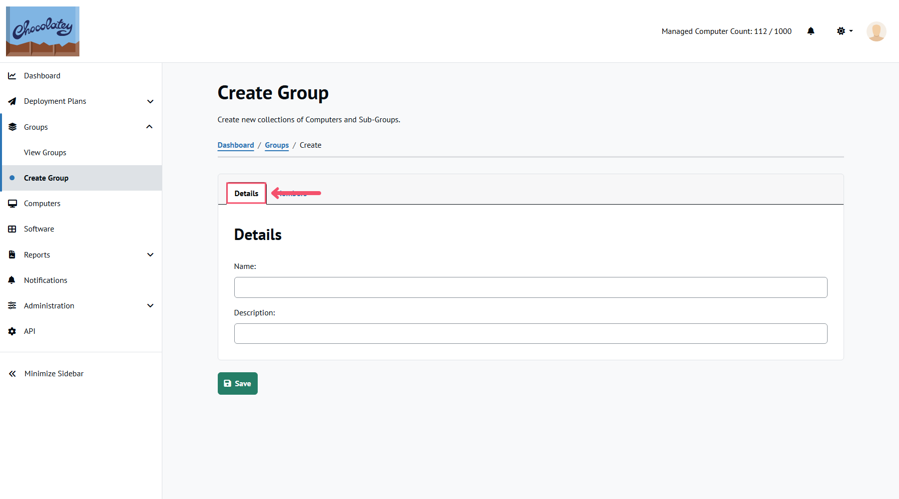 Create Group Details tab