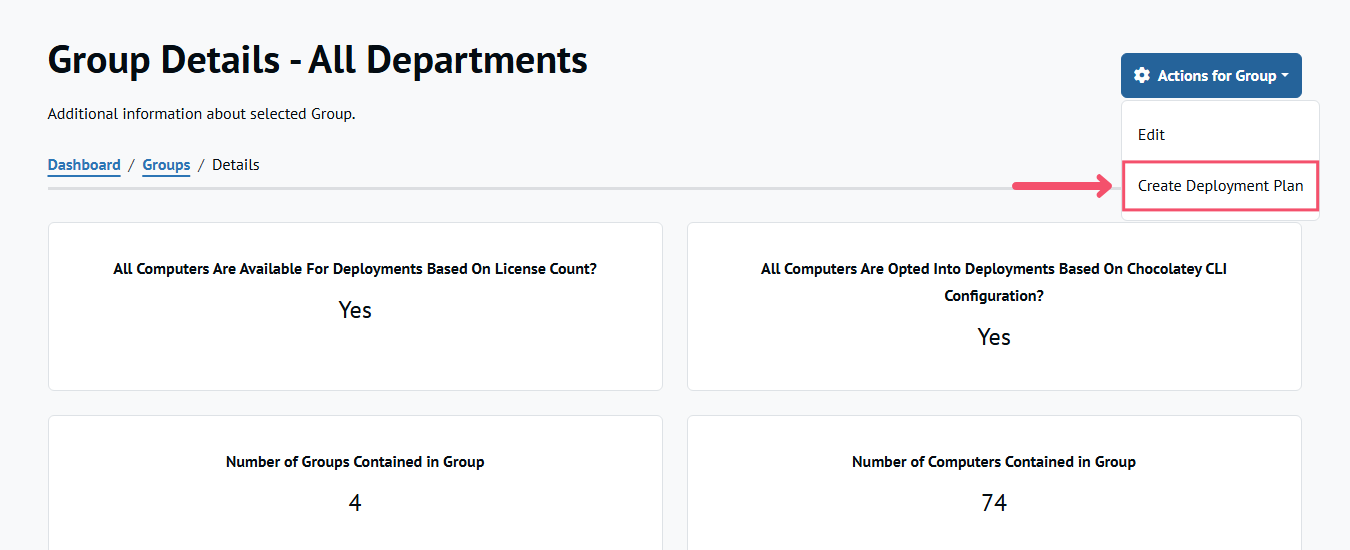 Button to create a new Draft Deployment Plan for a Group from the Group Details page