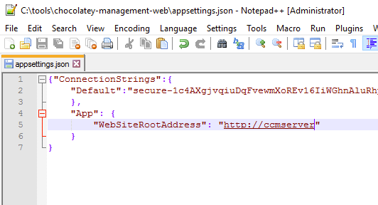 Modified appsettings.json file
