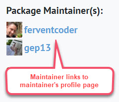 Package Maintainers profile links on the Chocolatey Community Repository