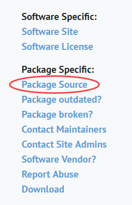 Package Source link on the Chocolatey Community Repository package page